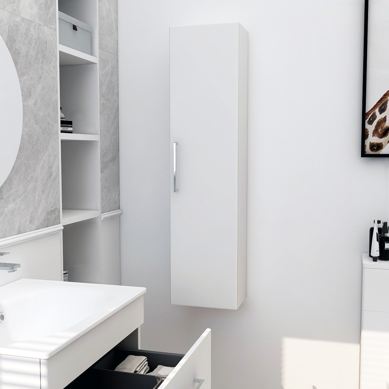 Single door wall storage unit in matt white