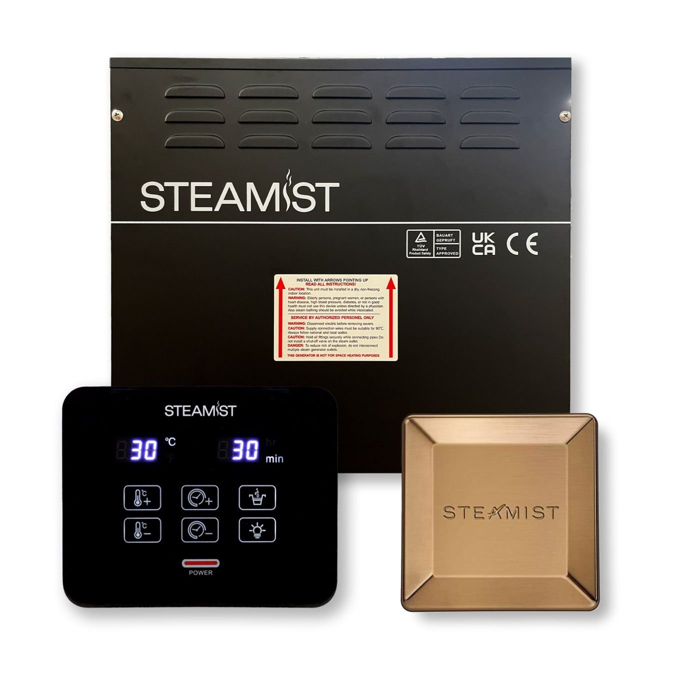 Steamist 6kw Steam Generator with Controller and Brushed Gold Steam Outlet