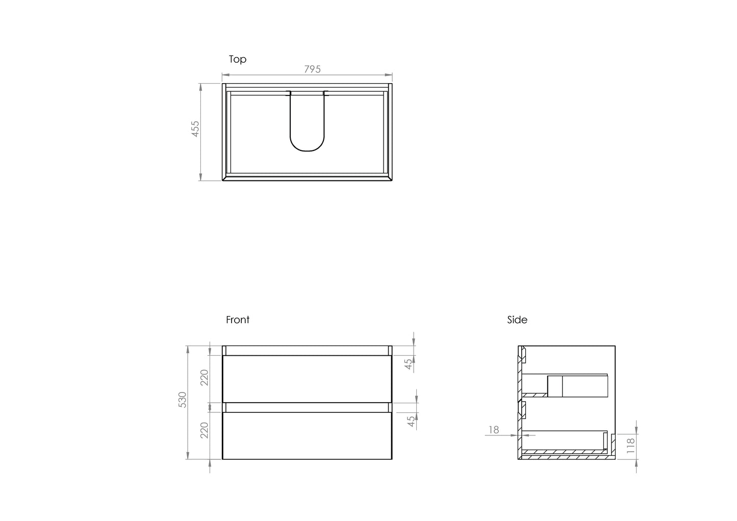 Saneux UNI 80cm Wall Mounted Unit with 1 or 2 Drawers