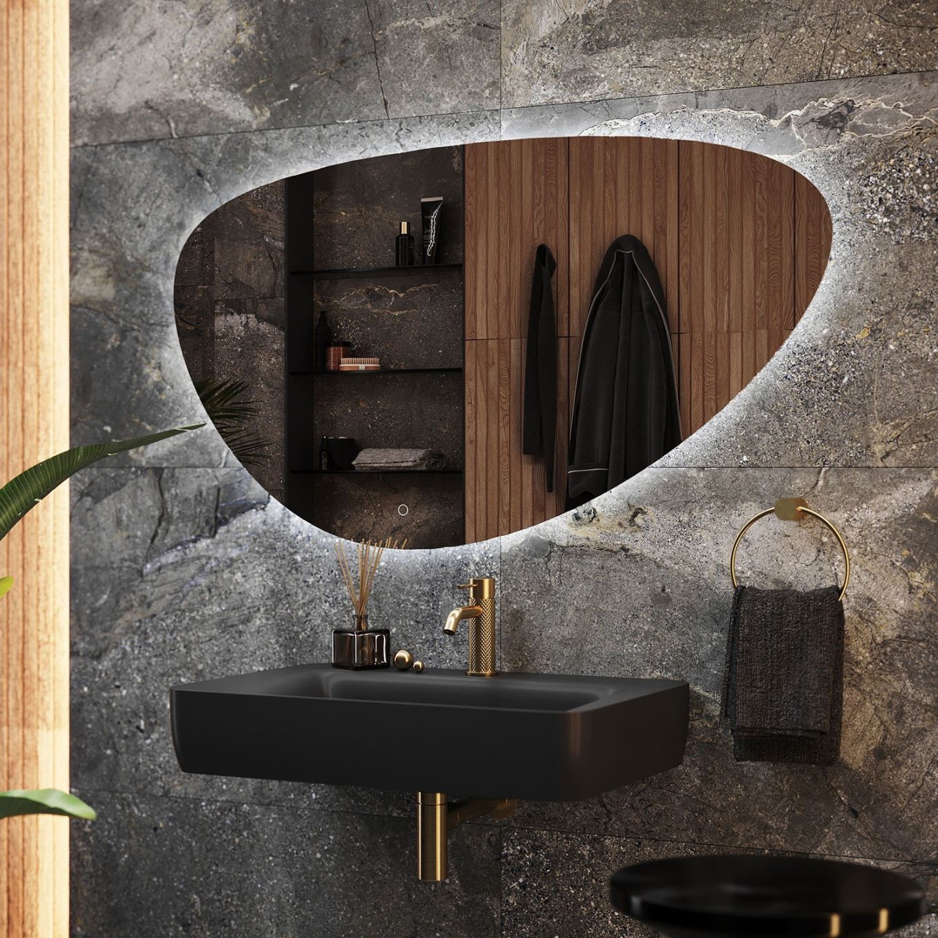 Ivy Backlit LED Illuminated Pebble Mirror 1200x687mm