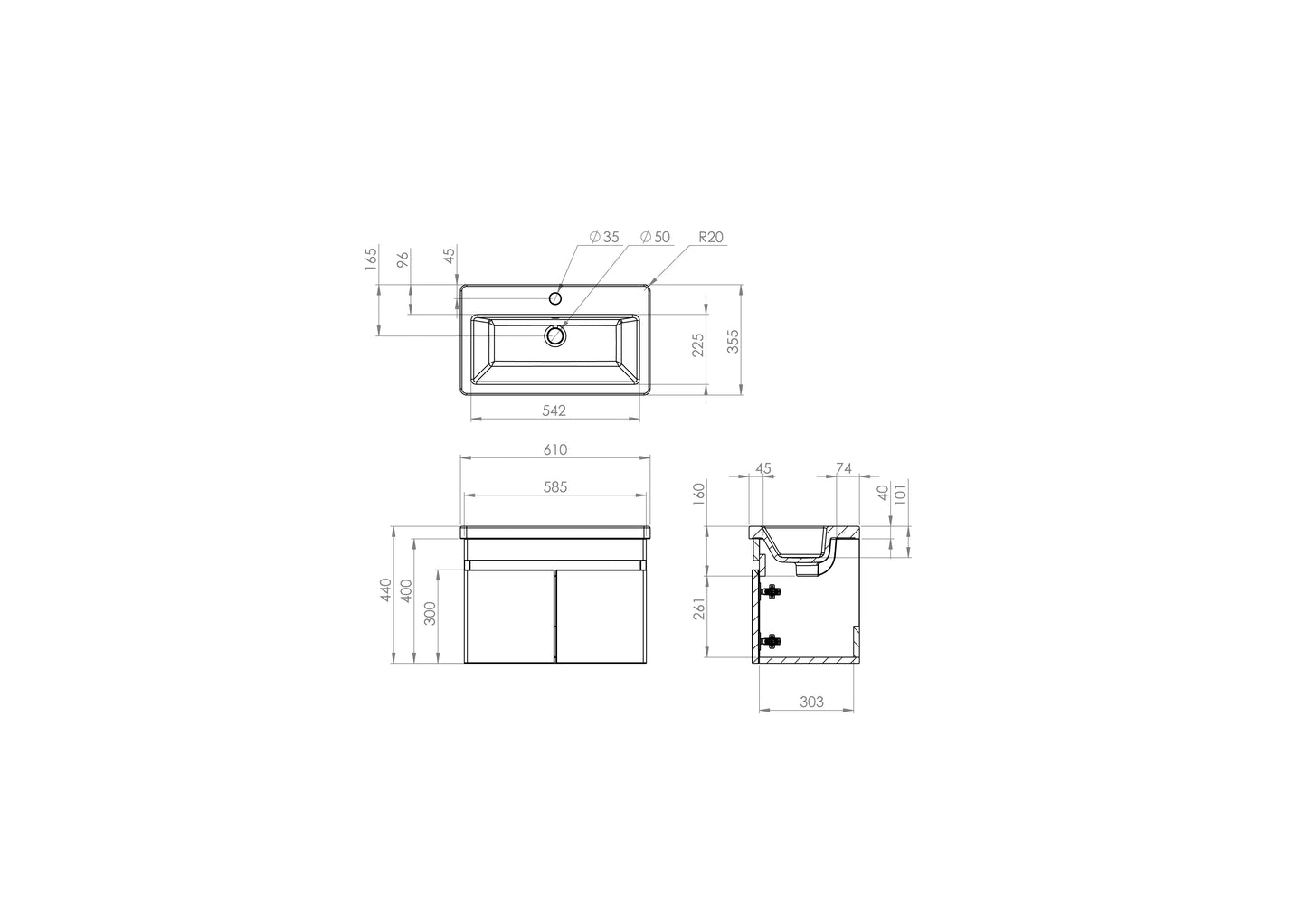 Saneux AIR 40cm and 60cm 1-2 Door Floor Standing and Wall Mounted Units