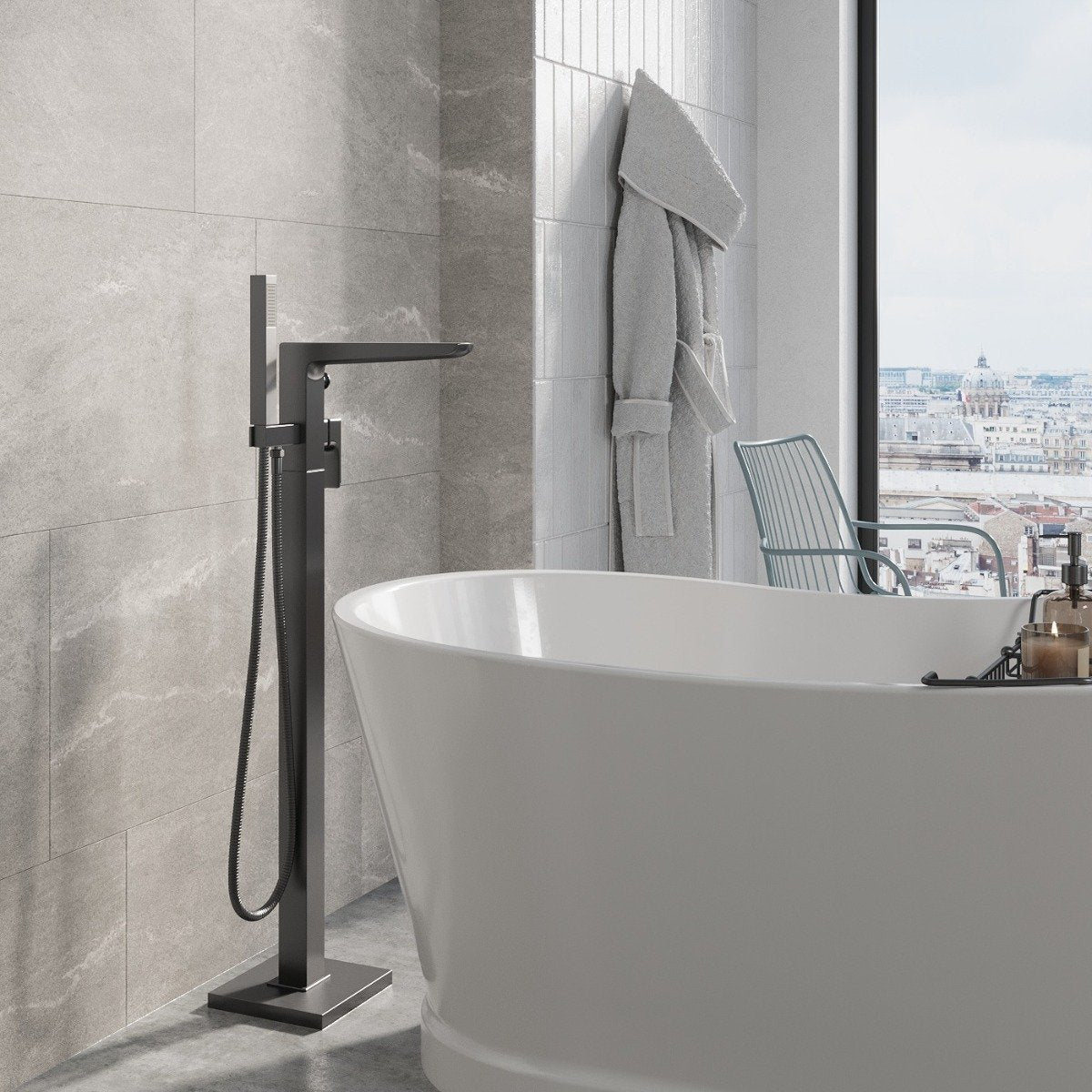 Zena Gunmetal Freestanding Bath Shower Mixer Tap