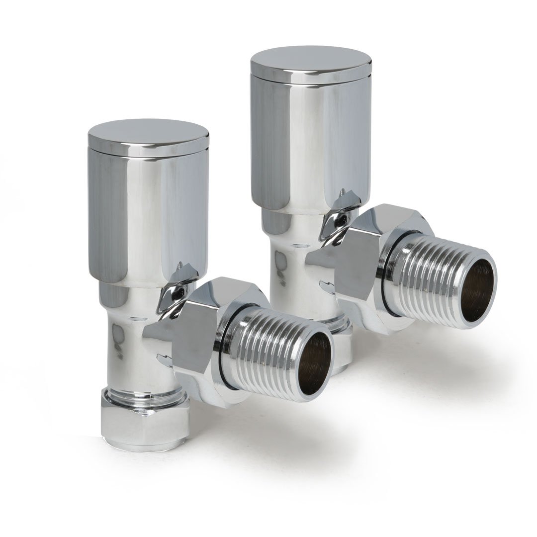 Round Chrome Angled Pair of Radiator Valves