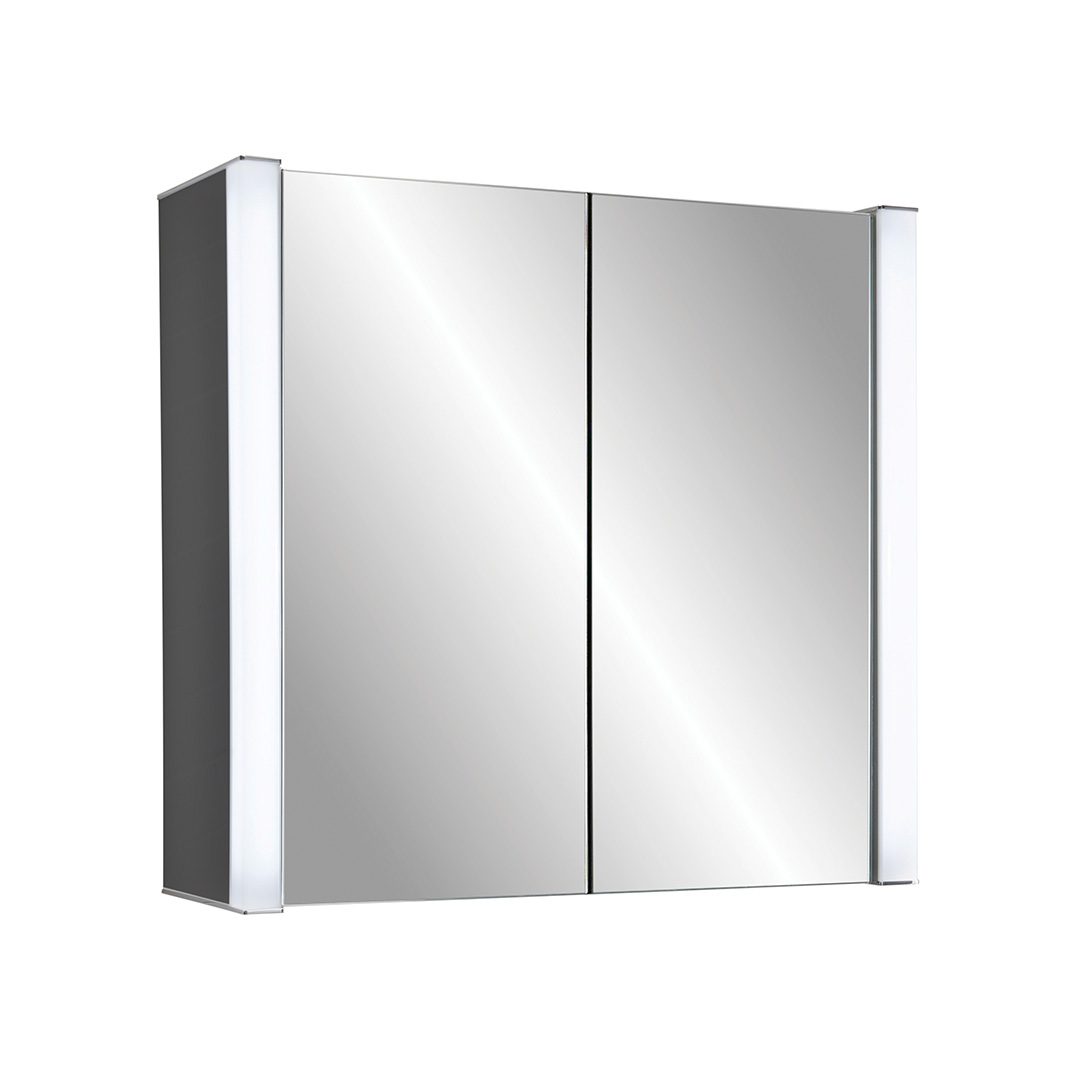 Elegant Haven Jura 600mm 2 Door Led Gloss Anthracite Bathroom Mirror Ca