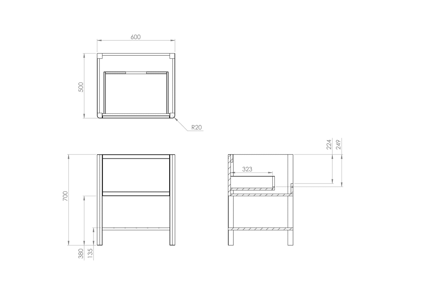 Saneux The New FRONTIER 60cm 1 Drawer Floor Standing Unit with Undermount Tray