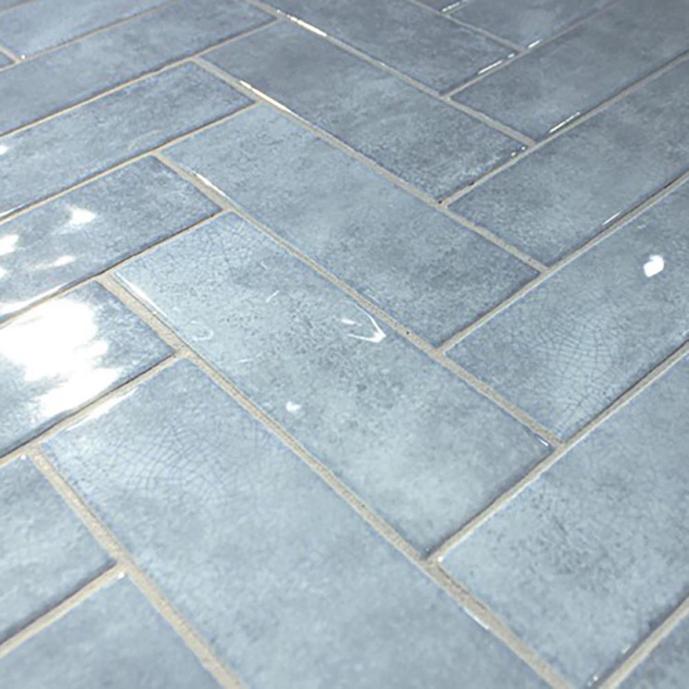 Borneo Marine Blue Crackle Gloss Brick Tile 65x200mm