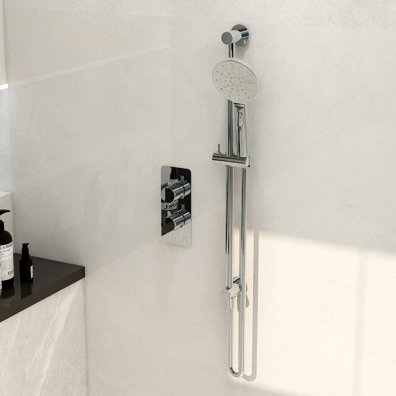 Round slide rail with integrated wall outlet elbow