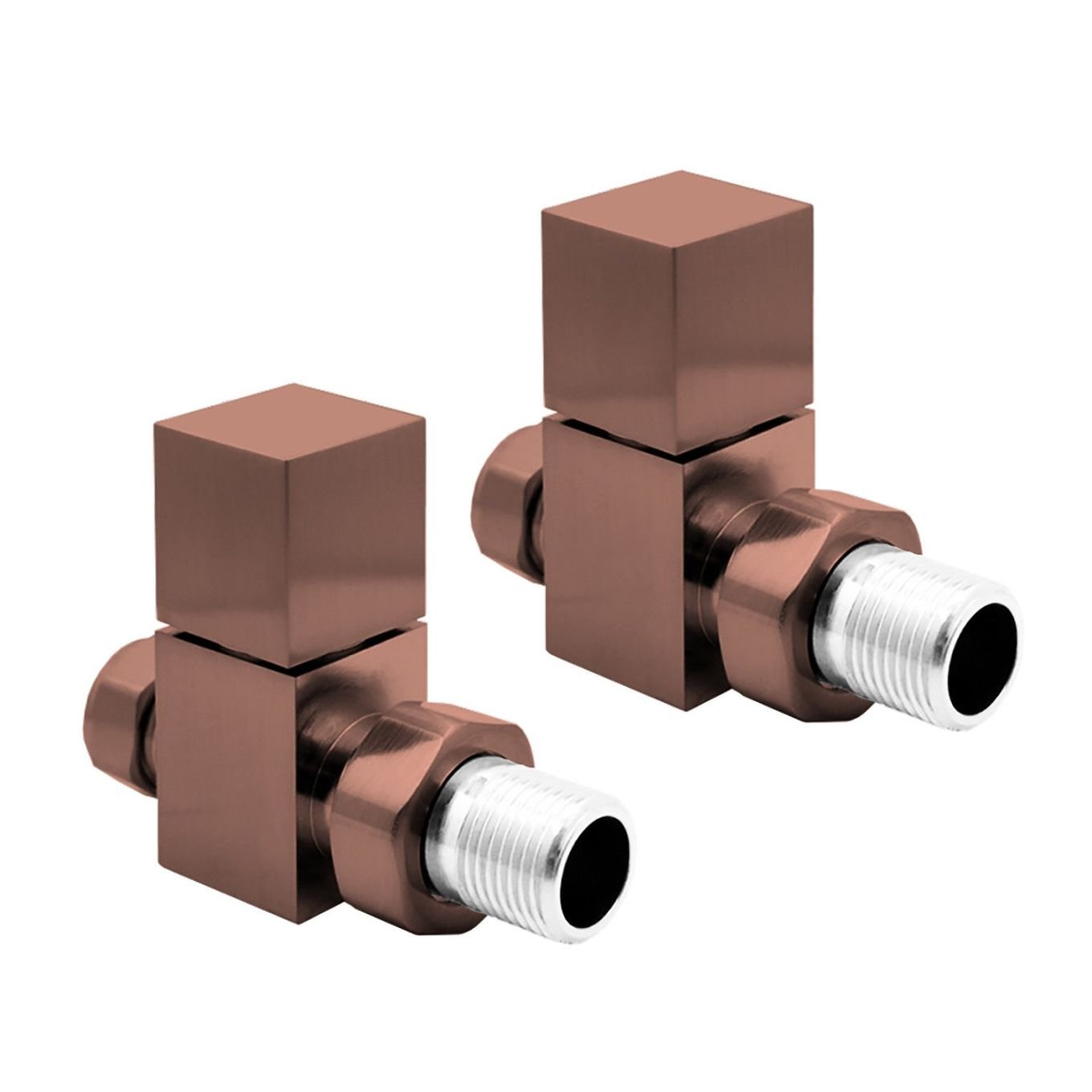 Square Brushed Bronze Straight Pair of Radiator Valves