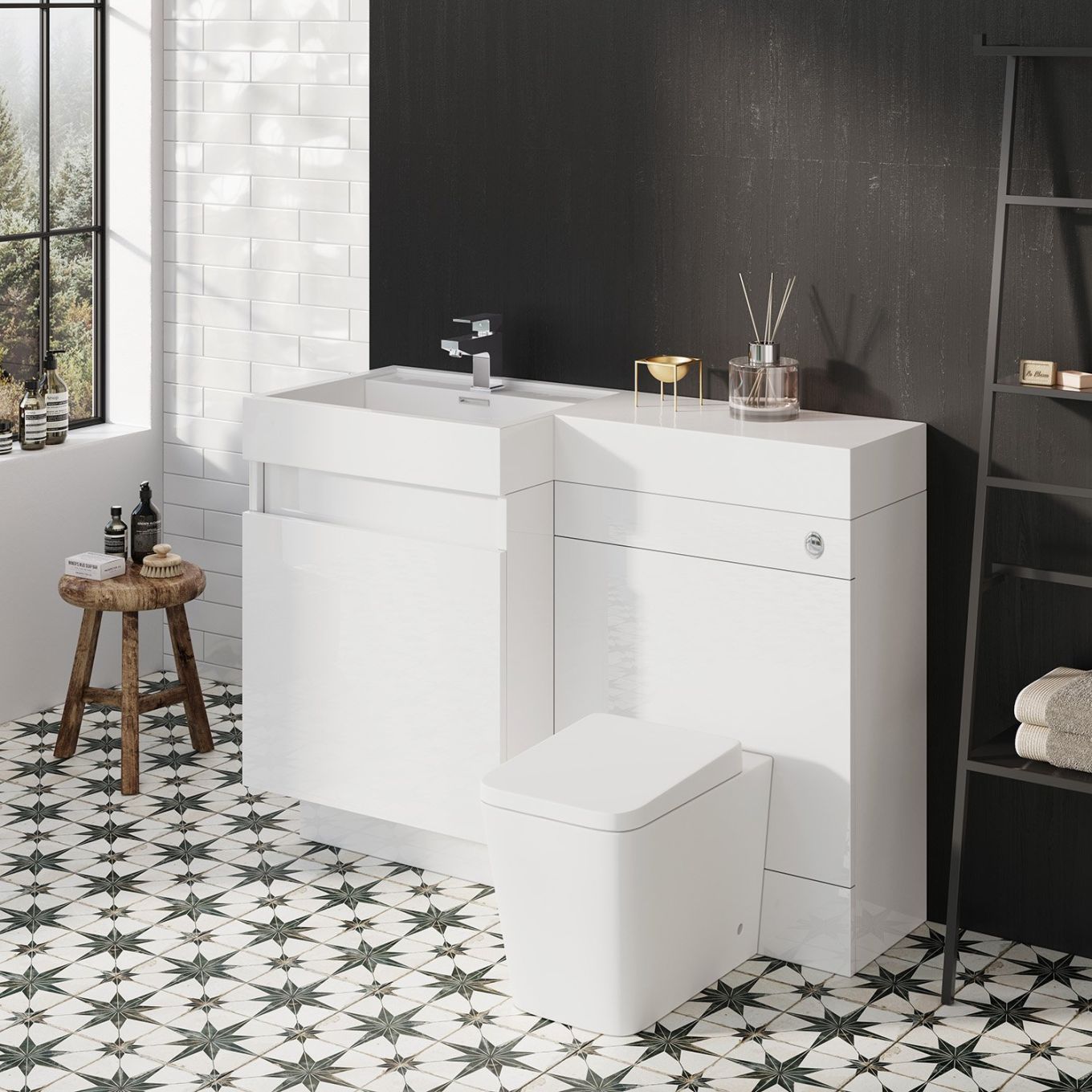 Summers Gloss White Left Hand Combination Vanity Basin and WC Unit 1200mm