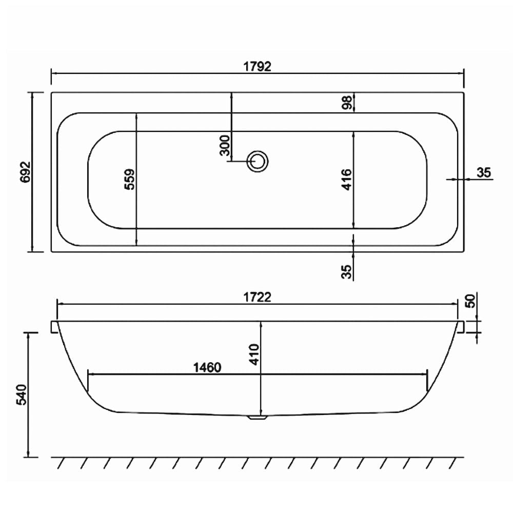 Carron Profile Acrylic Double Ended Bath - 1800x700mm