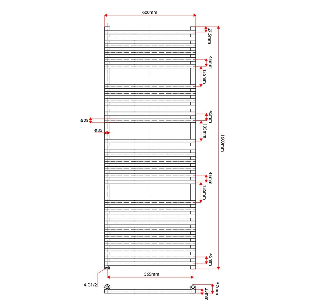 Dutton Chrome Heated Towel Rail 1600x600mm