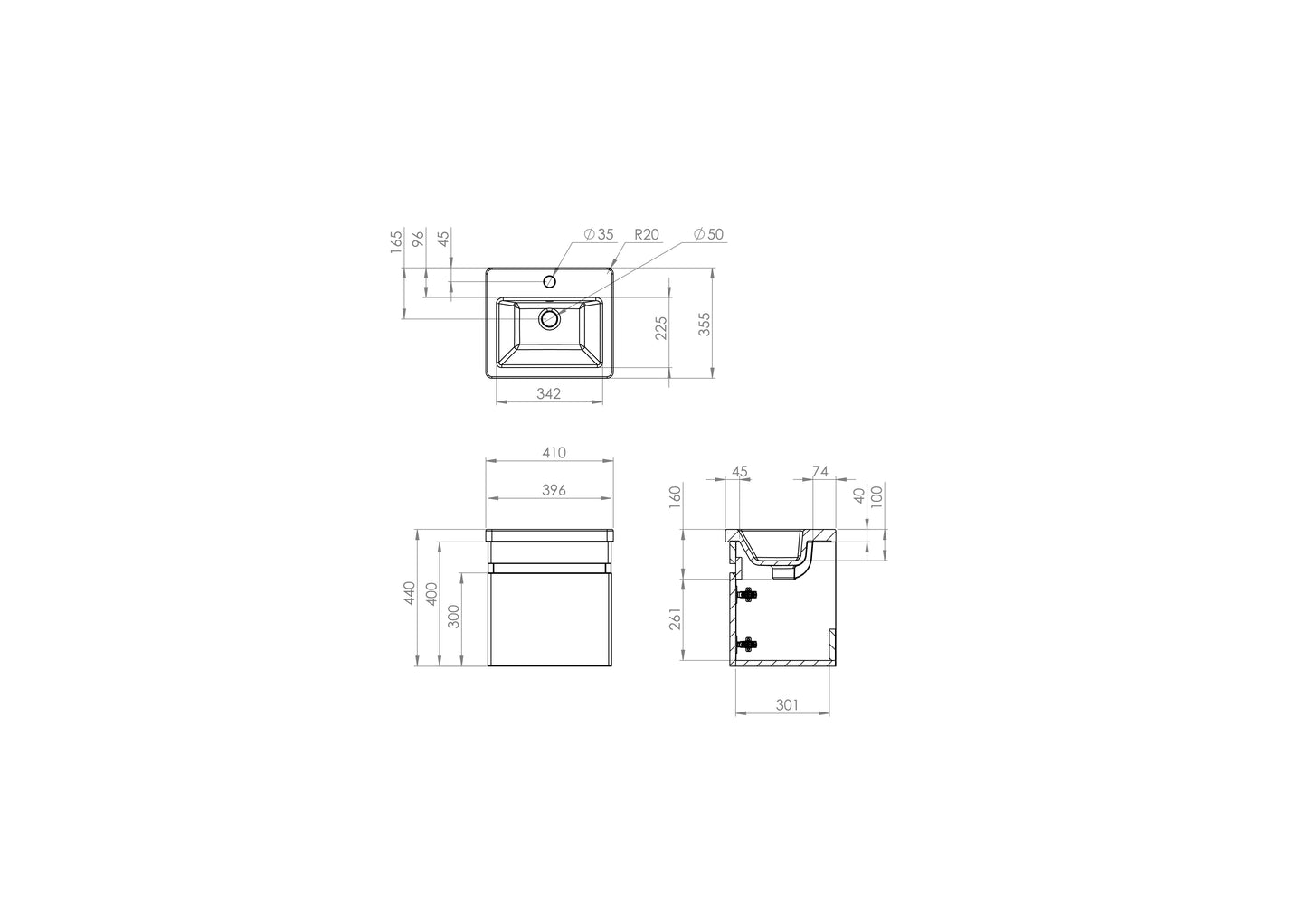 Saneux AIR 40cm and 60cm 1-2 Door Floor Standing and Wall Mounted Units