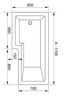 L Shape Shower Bath Left