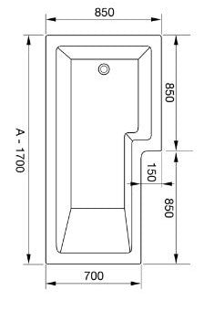 L Shape Shower Bath Right
