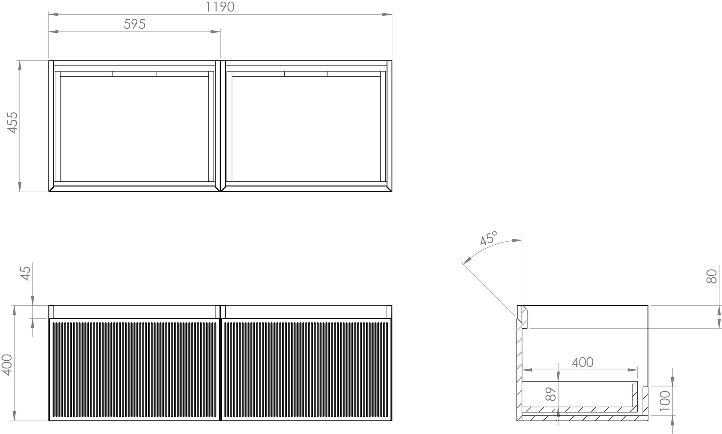 Saneux MONUMENT 120cm Kit - 2 x 60cm 1 Drawer Wall Mounted Unit & 120cm Countertop