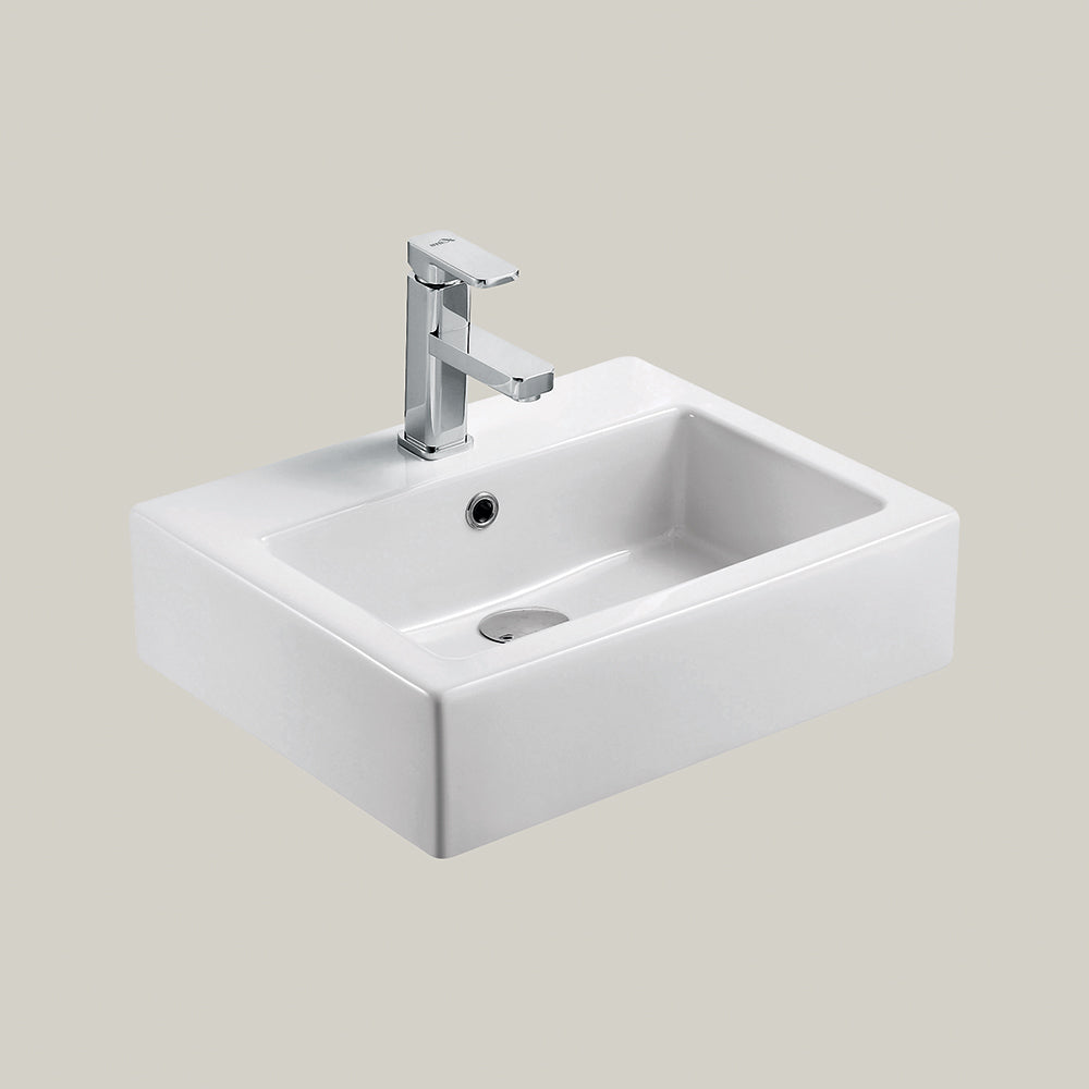 Square countertop basin with tap hole