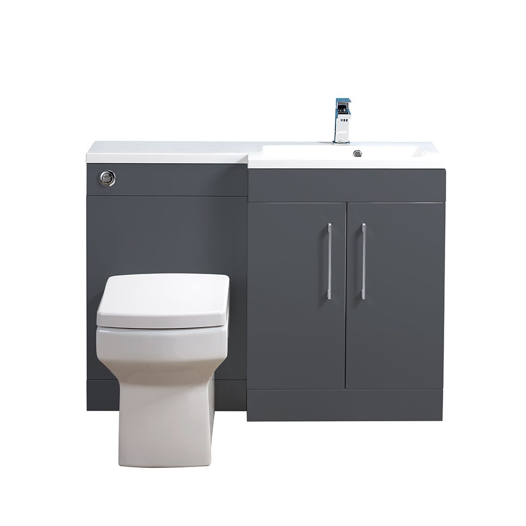 Elegant Haven Lomond 1100 Gloss Anthracite L Shaped Slim Right Hand Unit And Basin 58504-57604-5