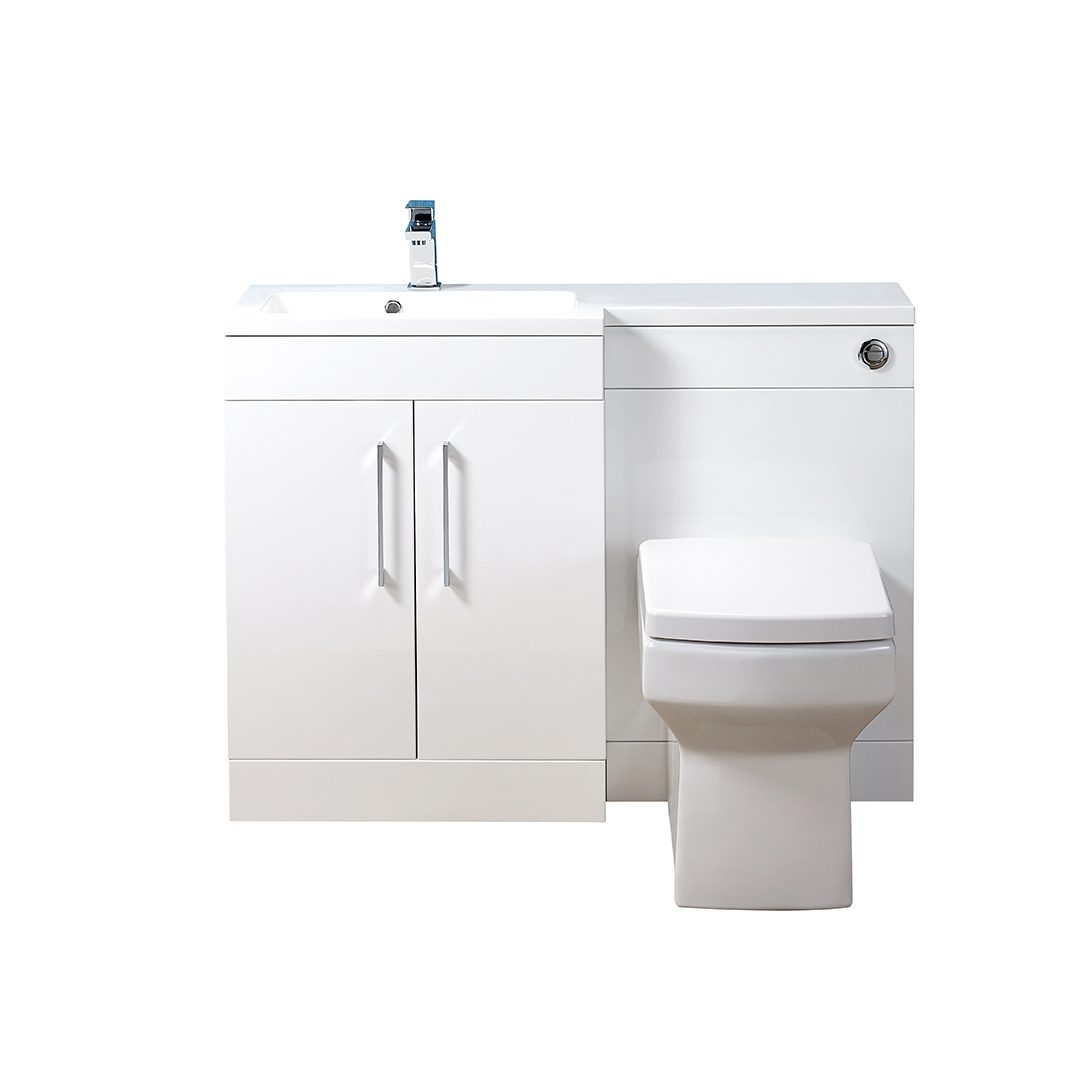 Elegant Haven Lomond 1100 Gloss White L Shaped Slim Left Hand Unit And Basin 58501-57601-5
