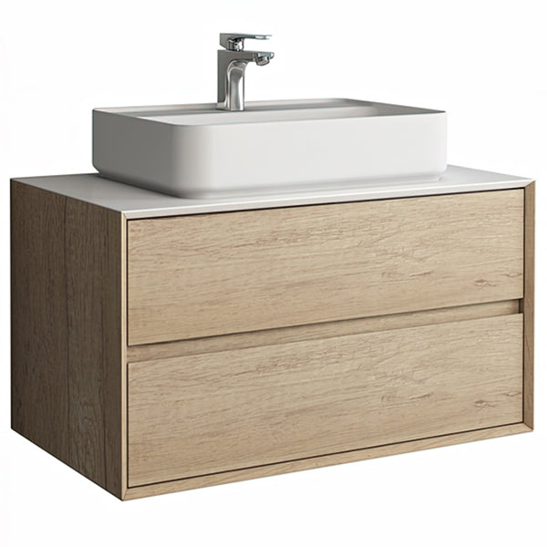 IMEX Grace Two Drawer Wall Mounted Cabinet In Natural Oak - No Basin Included