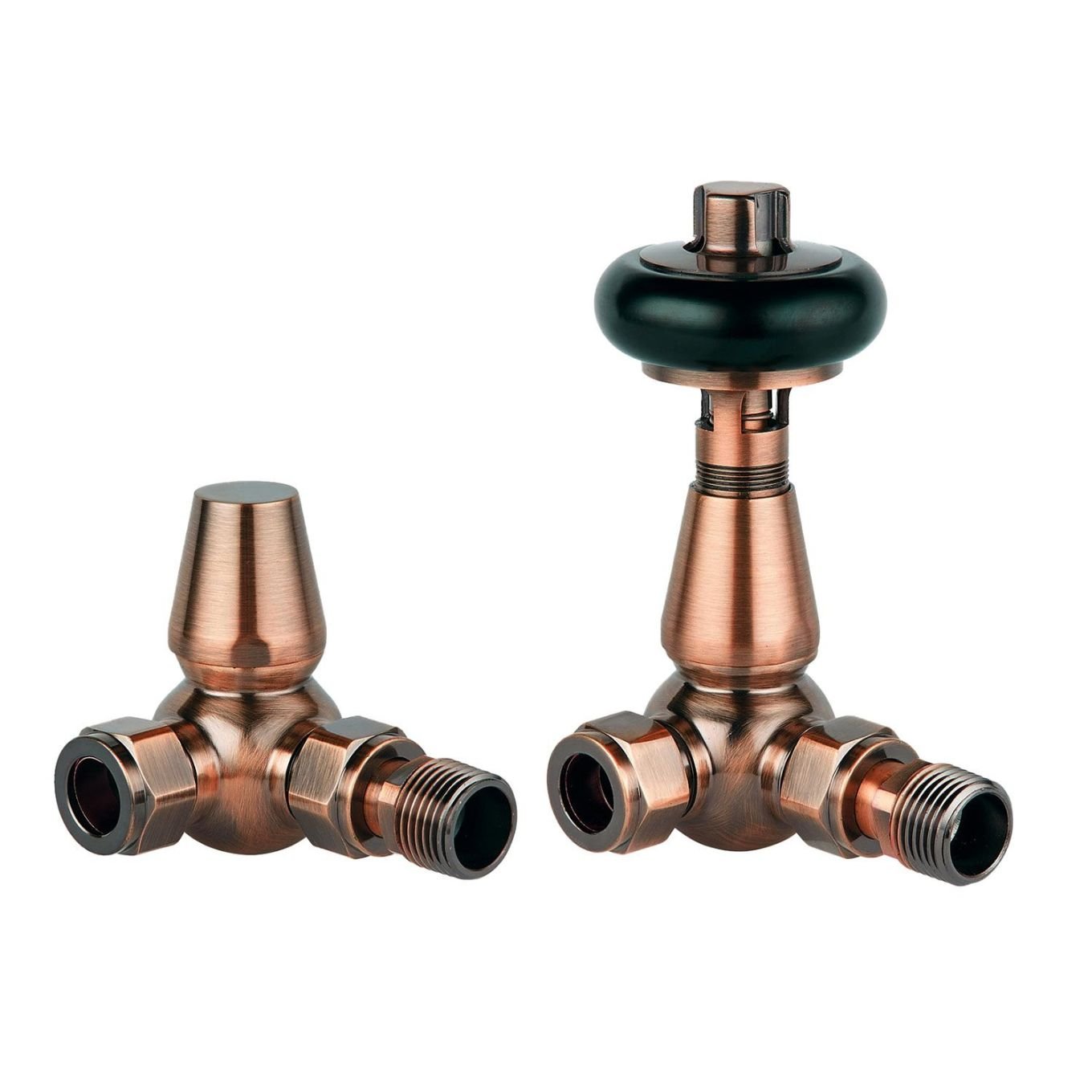 Antique Copper Wooden Head Corner Pair of Radiator Valves