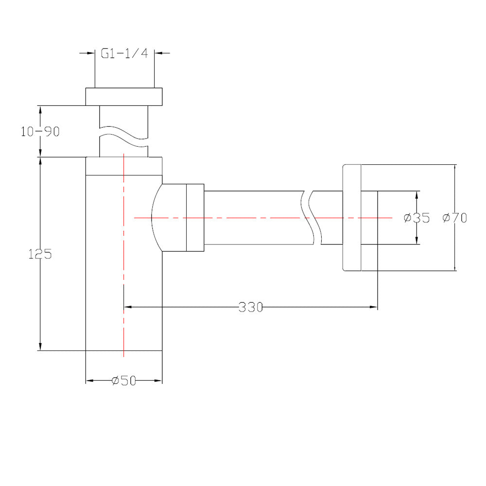 Minimalist Brass 1 1/4″ Brushed Brass bottle trap and pipe