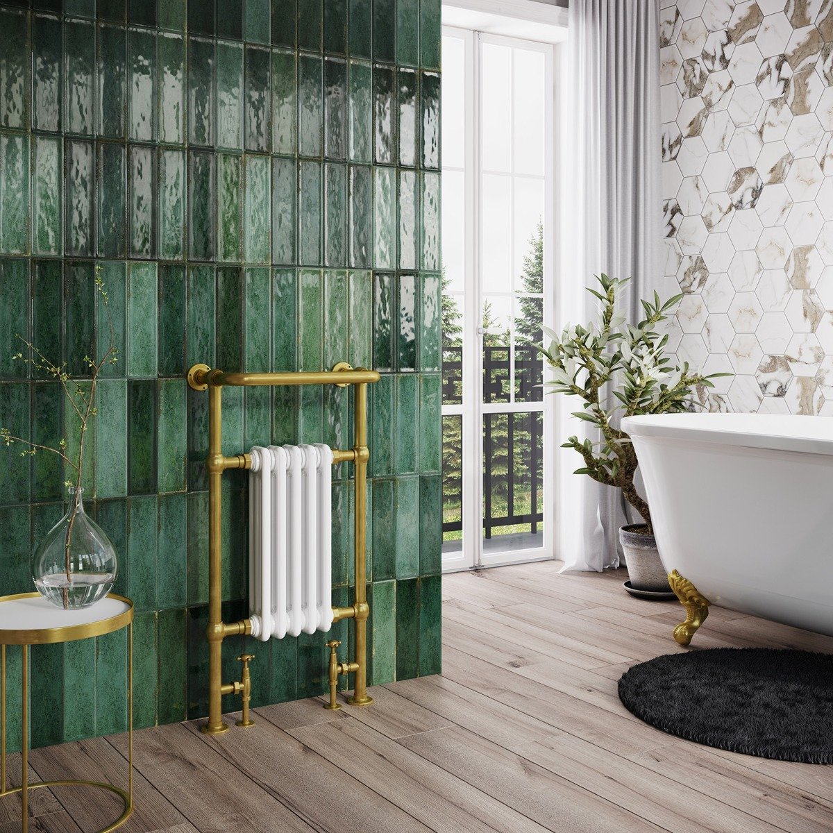 Hive White and Gold Heated Towel Rail 938x500mm