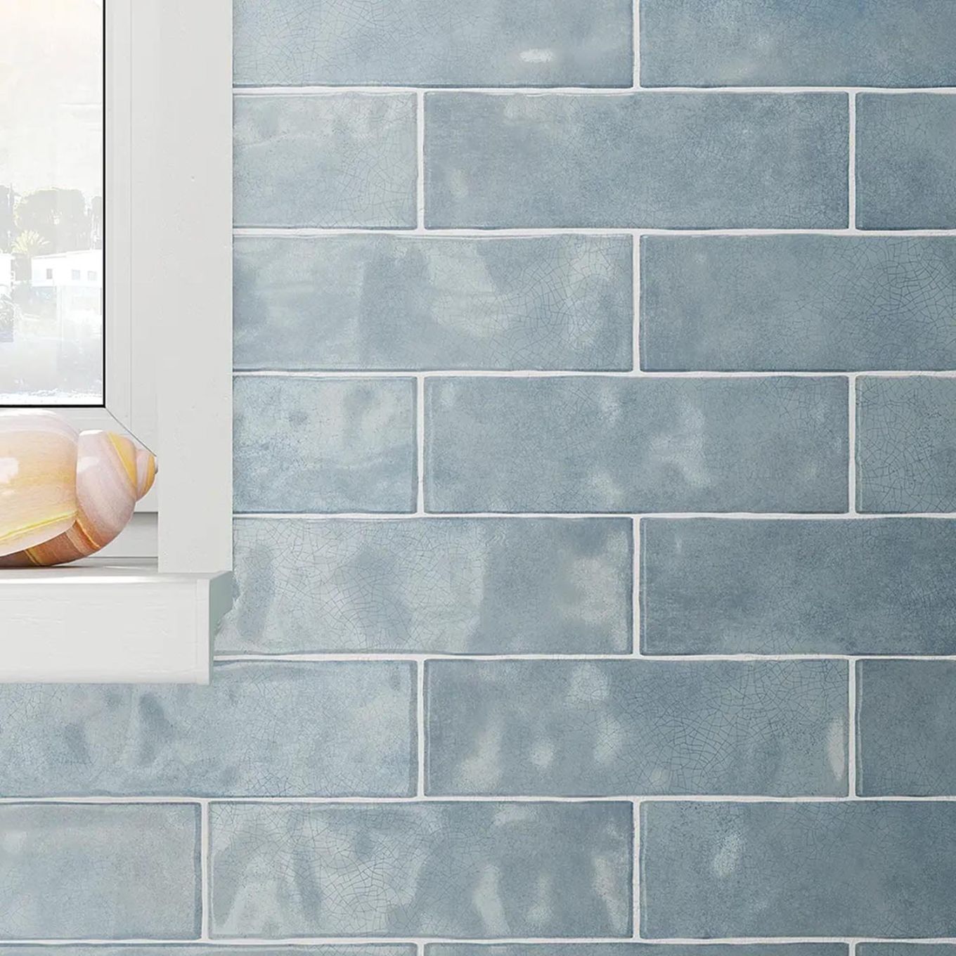 Borneo Marine Blue Crackle Gloss Brick Tile 65x200mm