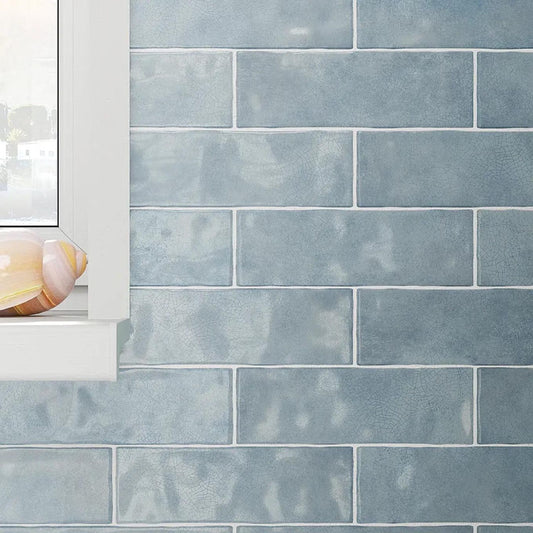 Borneo Marine Blue Crackle Gloss Brick Tile 65x200mm