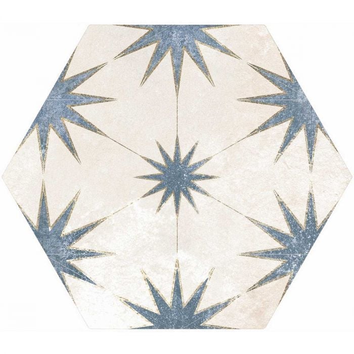 Elise Decor Blue Hexagon Matt Porcelain Tile 228x198mm