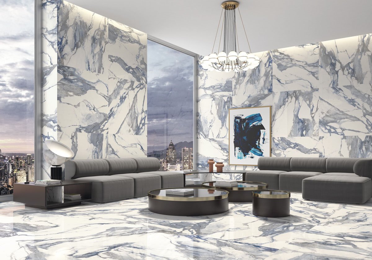 Charlie Blue Marble Polished Porcelain Tile 1200x1200mm