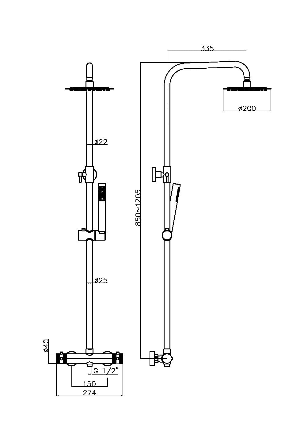 Core Brushed Bronze Round Rigid Riser Shower