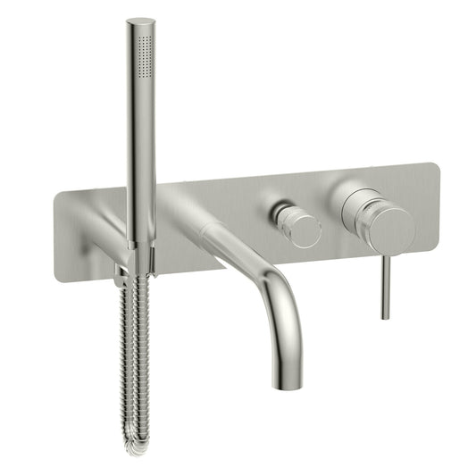Wall Mounted Bath Shower Mixer & Handset Brushed Nickel