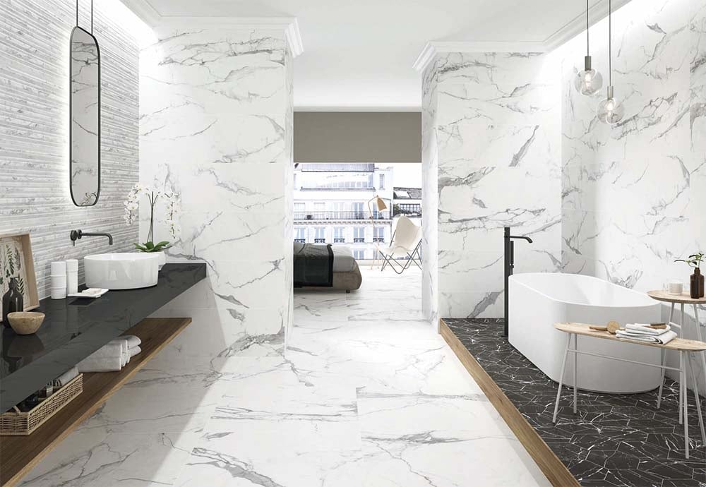 La Bella White Marble Matt Ceramic Tile 400x1200mm
