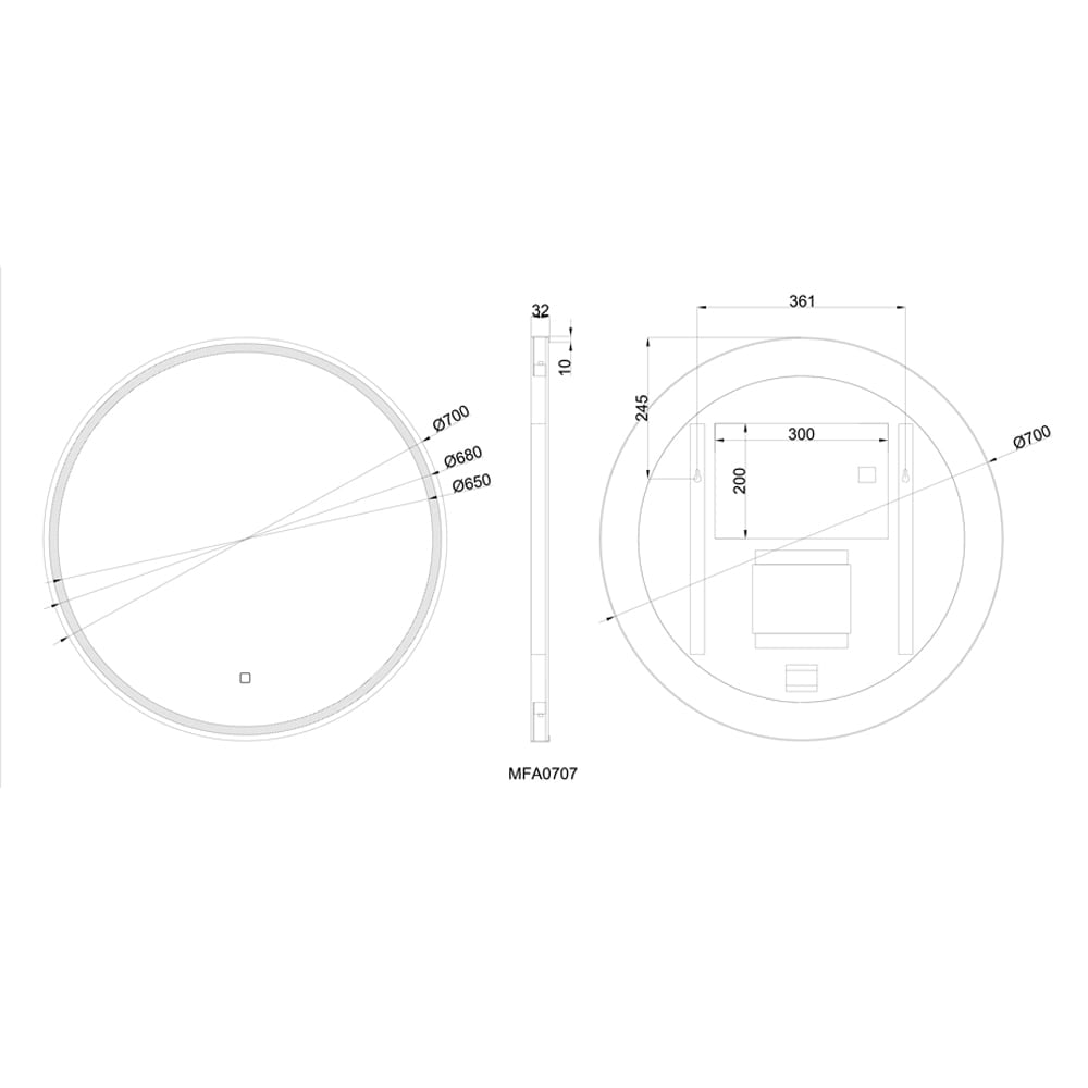 Avery Black Round LED Mirror 700mm
