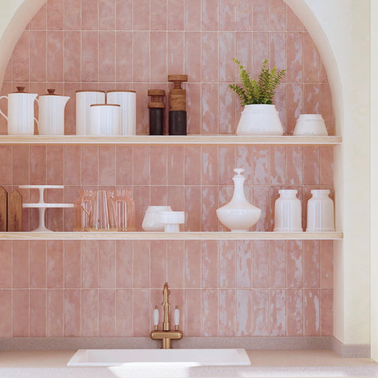 Borneo Pink Gloss Brick Tile 65x200mm