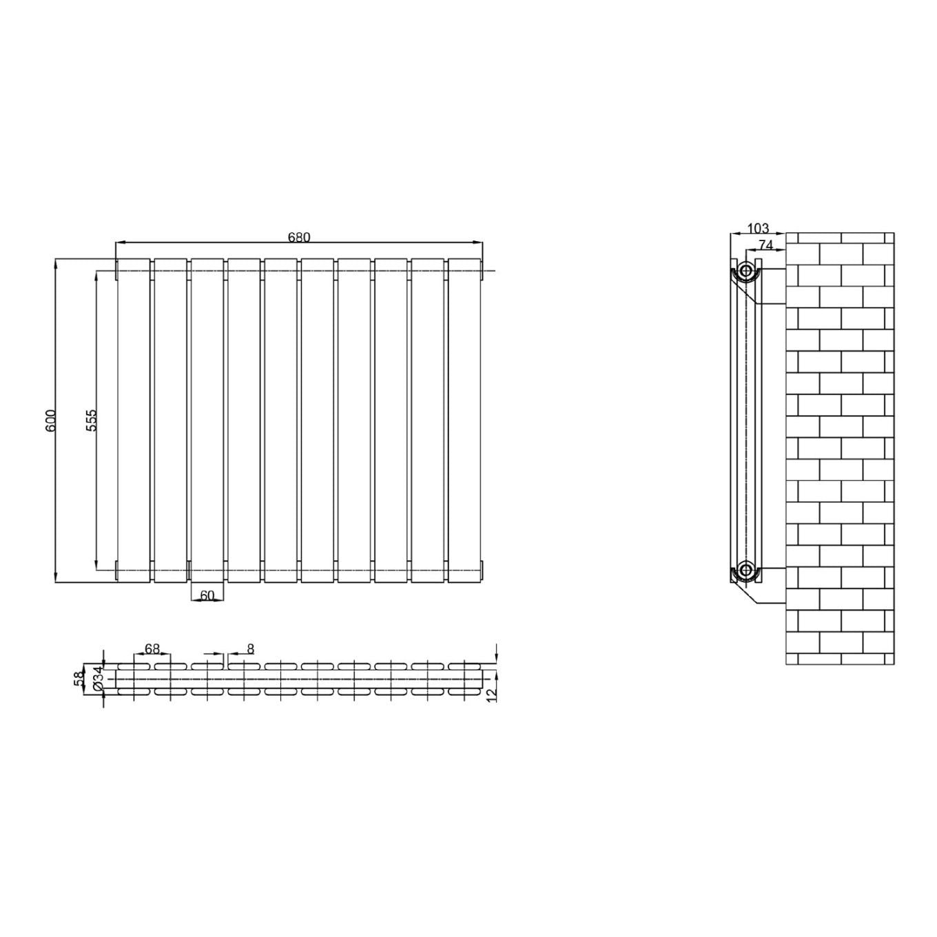 Perth White Double Vertical Flat Panel Radiator 600x680mm