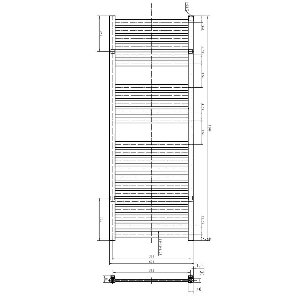Portabello Chrome Heated Towel Rail 1600x600mm