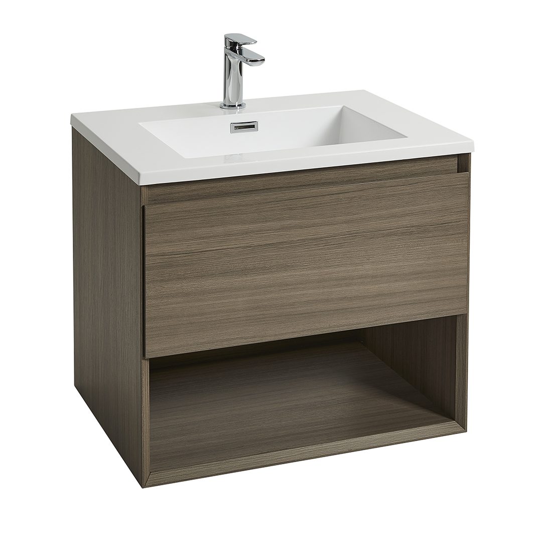 Elegant Haven Oakley 800 Woodgrain 1 Drawer Wall Mounted Basin Unit And Basin 63405-