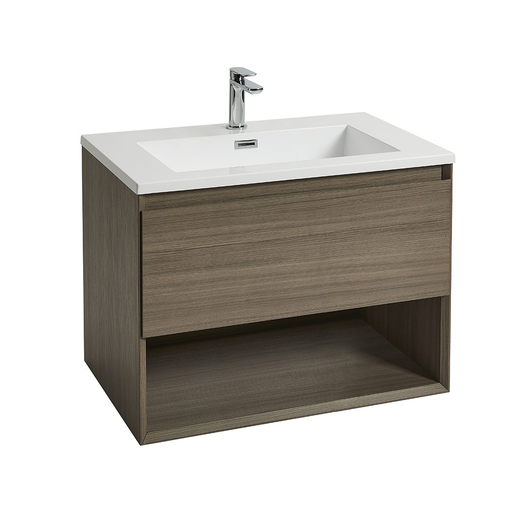 Elegant Haven Oakley 600 Woodgrain 1 Drawer Wall Mounted Basin Unit And Basin 63305-
