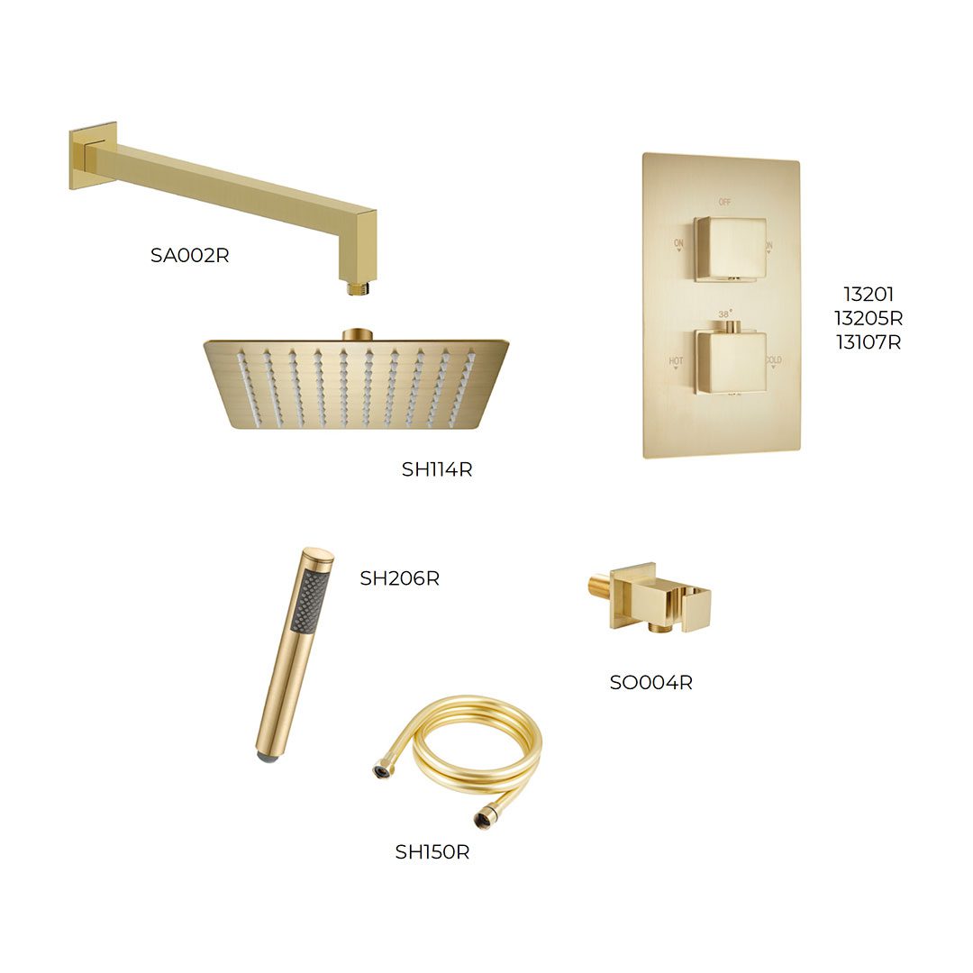 Elegant Haven Oban Brushed Brass Concealed Square Shower Pack 1 O