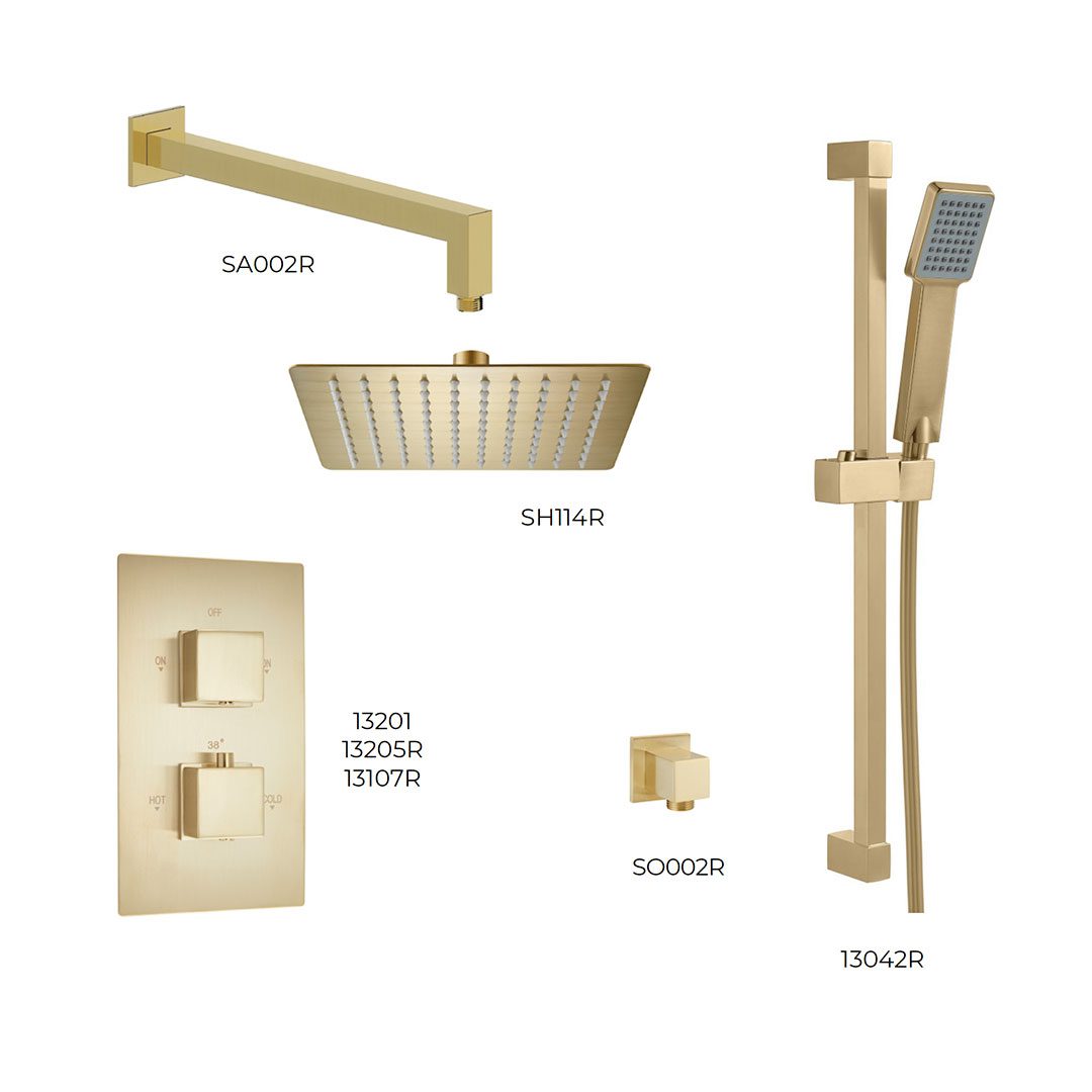 Elegant Haven Oban Brushed Brass Concealed Square Shower Pack 2 O