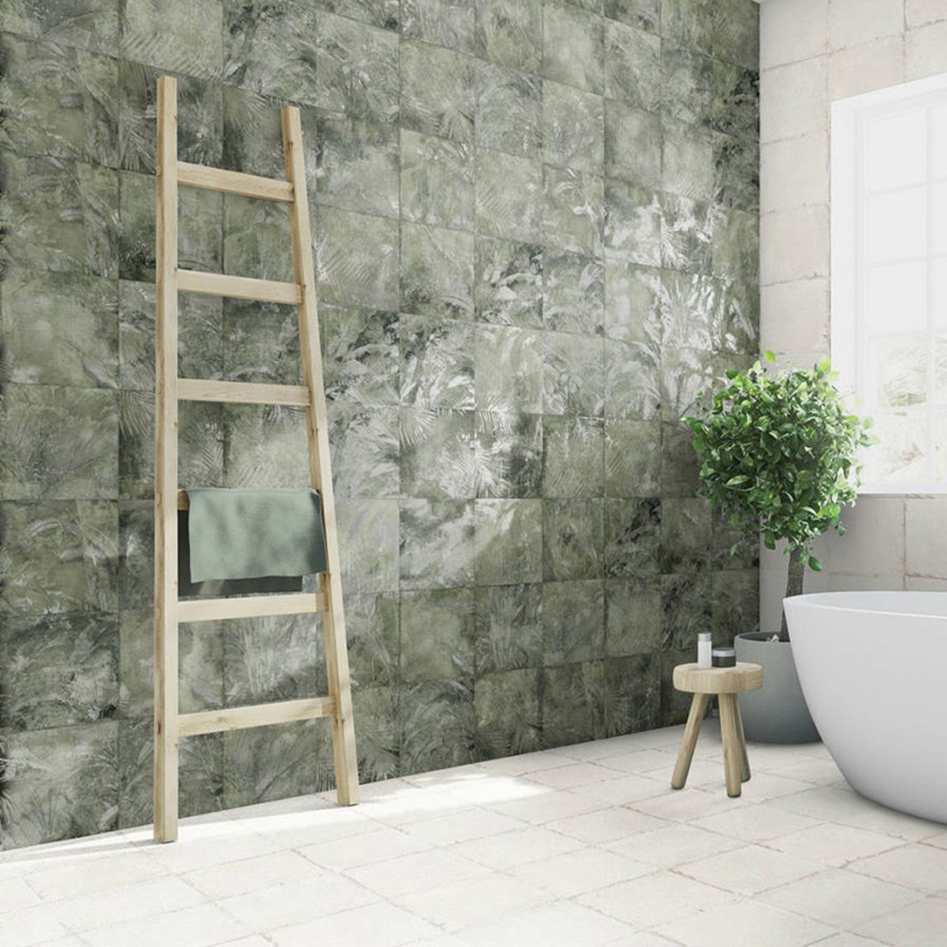 Algarve Green Tropical Patterned Lappato Porcelain Tile 250x250mm