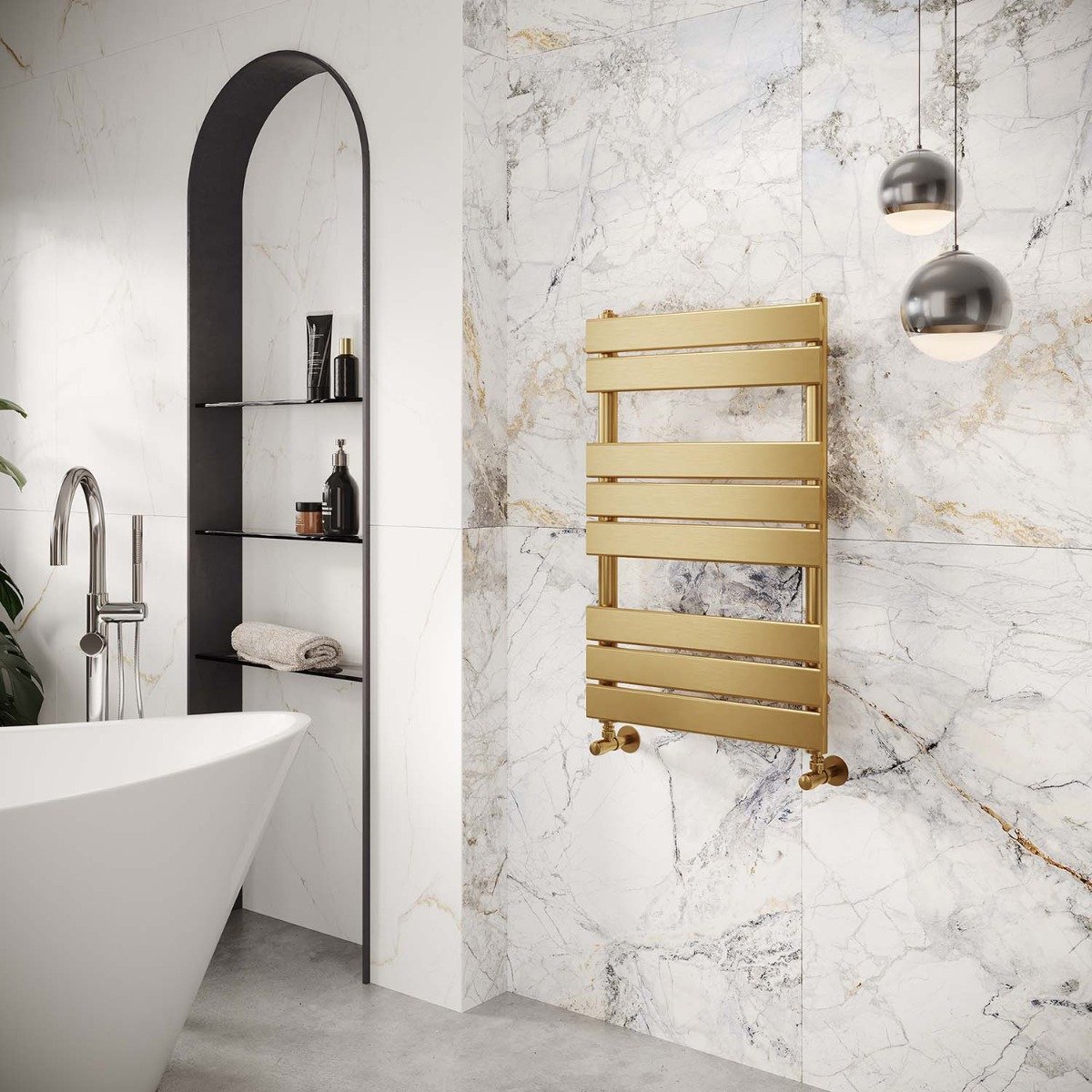 Rosa Brushed Gold Heated Towel Rail 800x500mm