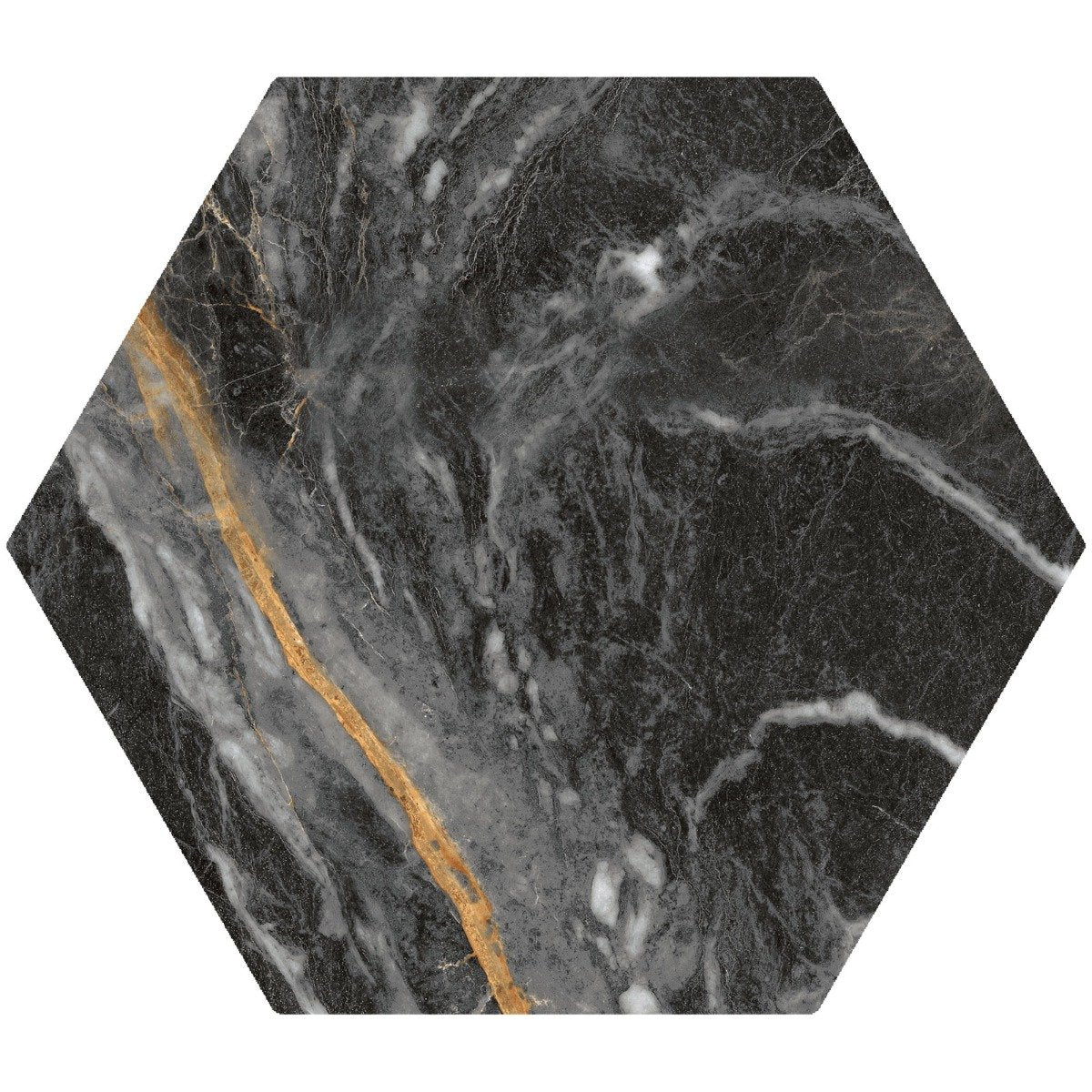 Salerno Black Matt Marble Hexagon Tile 198x228mm