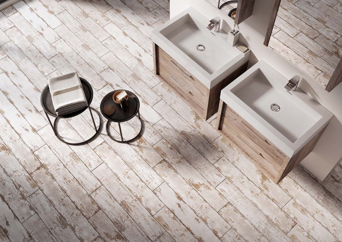Levik White Wood Effect Porcelain Tile 200x1200mm