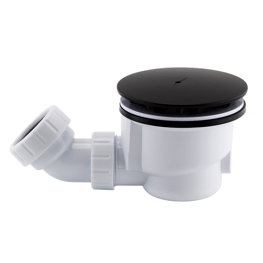90mm fast flow Matt Black shower waste including angle compression connector 40mm