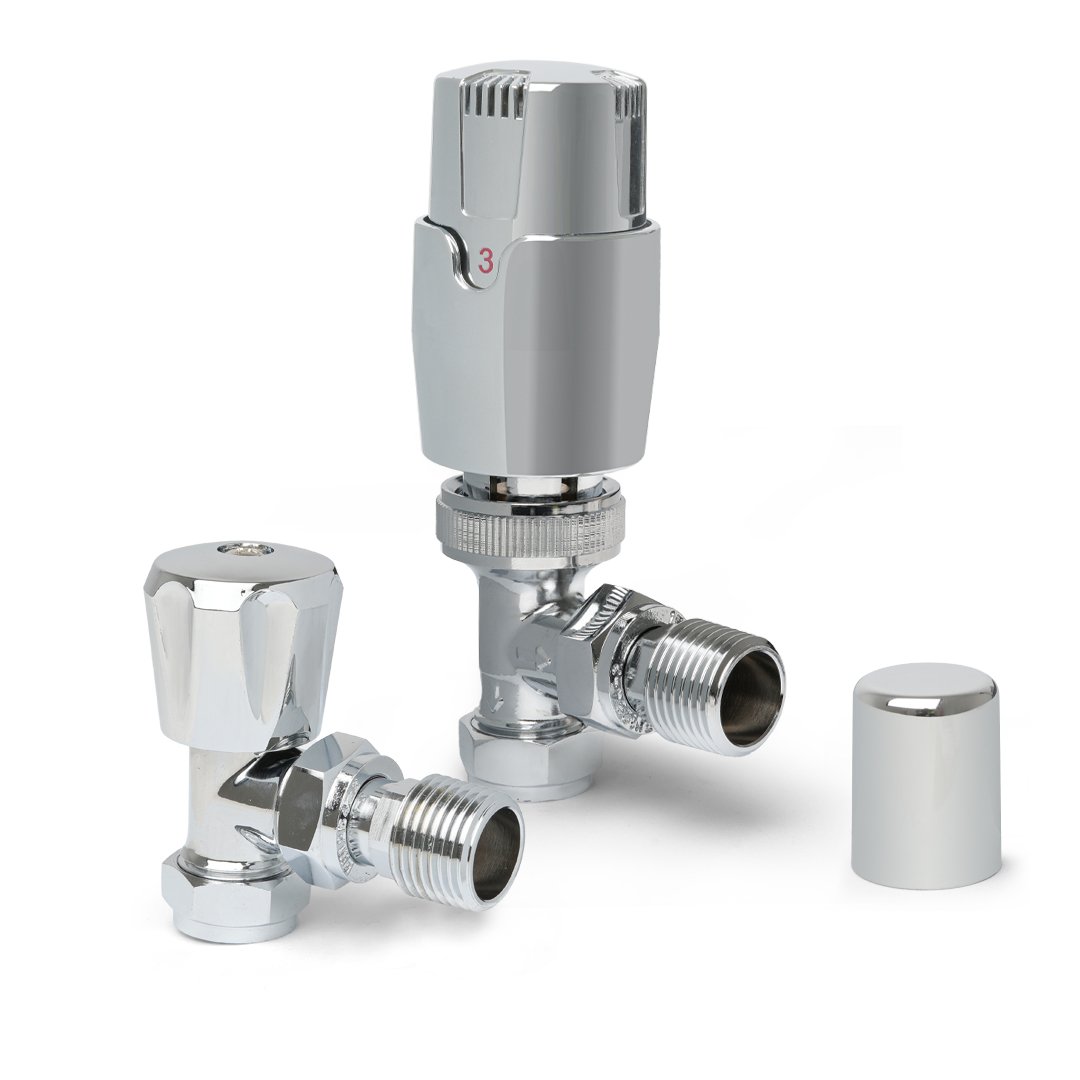 Thermostatic Chrome Angled Pair of Radiator Valves