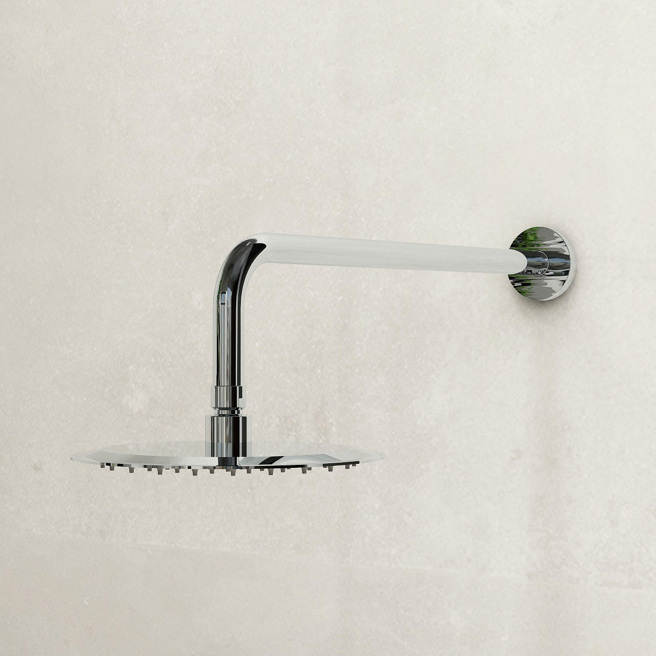 200mm stainless steel round slimline showerhead and design brass shower arm in Chrome