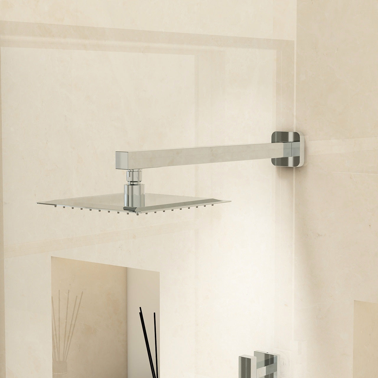200mm Stainless Steel square slimline showerhead and square brass shower arm