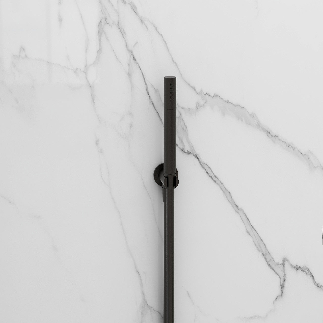Arco pencil matt black shower handset with smooth hose and wall outlet elbow